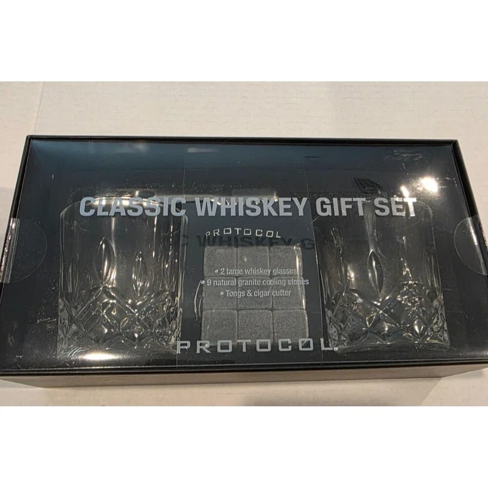 Whiskey Gift Set 2 Glasses, Stones, Tongs and Cigar Cutter - NEW